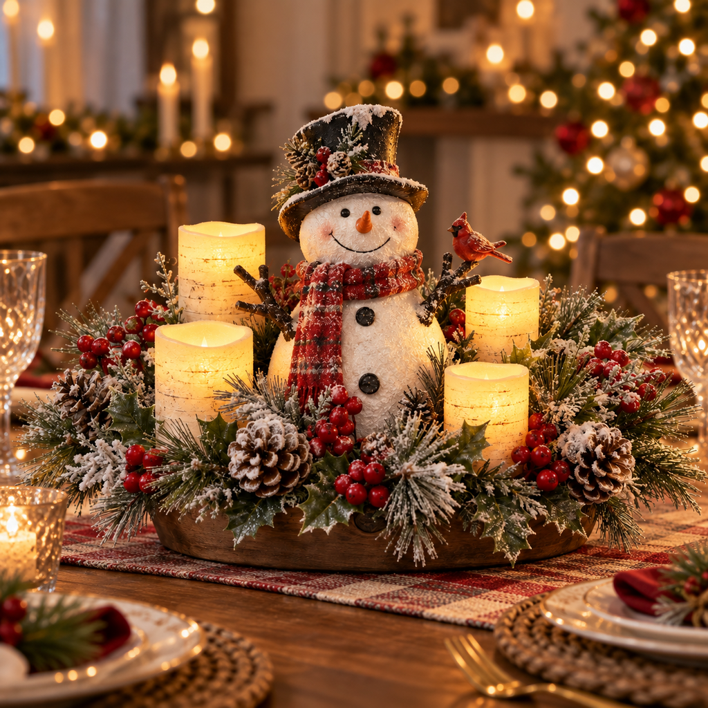 ❄️Christmas Lighted Centerpiece with Flameless Candle Glow❄️