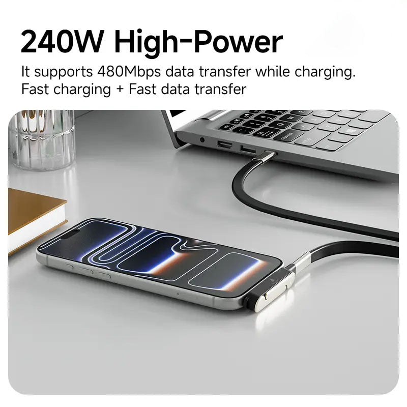 🔋240W 2-in-1 USB-C Fast Charging Cable with Rotating Phone Stand