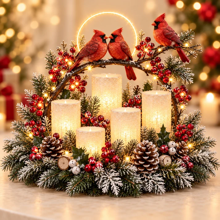 🎄 Glowing Christmas Centerpiece with Warm Flameless Candlelight ✨🕯️