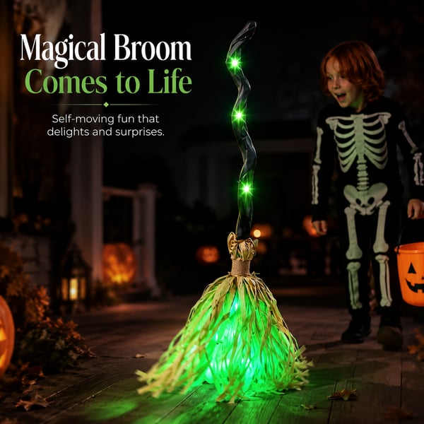 🎃🧹Animated Moving Witch Broom- Light‑Sound‑Motion