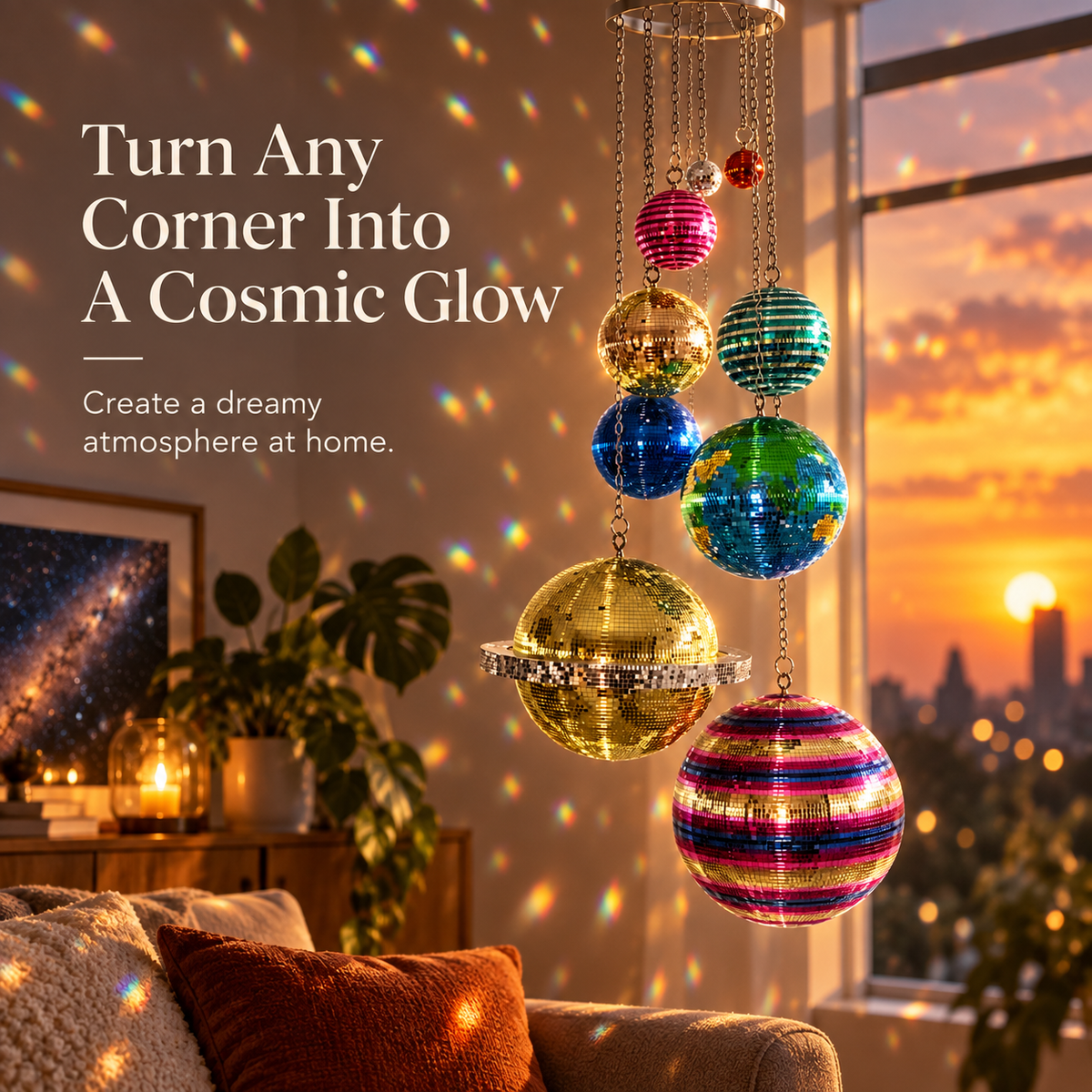 ✨Solar System Disco Ball Hanging Mobile – Colorful Reflective Celestial Room Decor