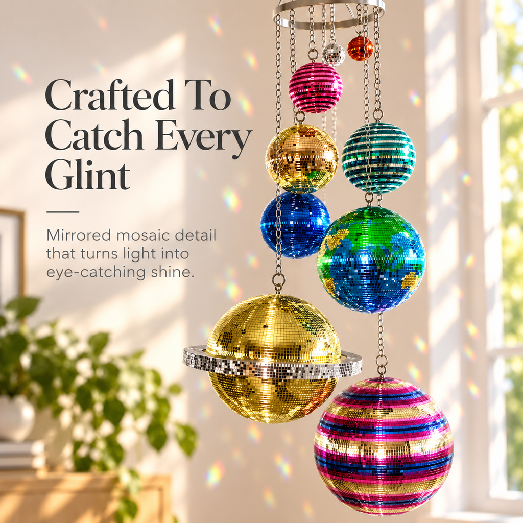 ✨Solar System Disco Ball Hanging Mobile – Colorful Reflective Celestial Room Decor