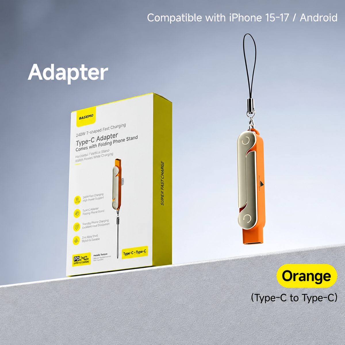 🔋240W 2-in-1 USB-C Fast Charging Cable with Rotating Phone Stand