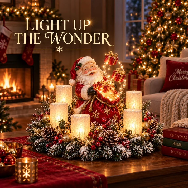 🎄 Glowing Christmas Centerpiece with Warm Flameless Candlelight ✨🕯️